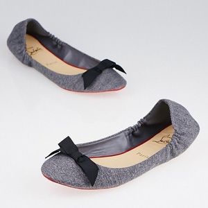 Christian Louboutin Cendre Flannel and Black Grosgrain Air Loubi Ballet Flat